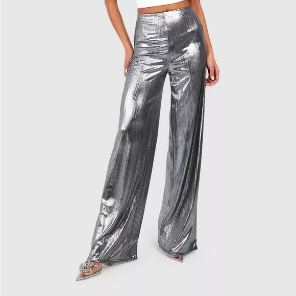 Pants - NWT Metallic Silver Foil Wide Leg Pants - New Years